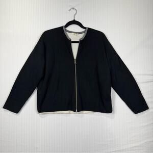 Eileen Fisher Black Full-Zip Cardigan Sweater Jacket Size Medium Organic Cotton